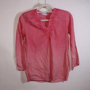 Millenium Pink Ibiza Long Sleeve Top With Embroidery And Sequins Size S